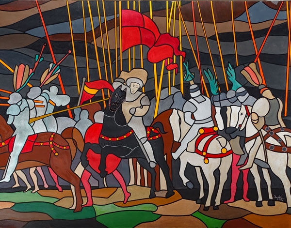 La bataille de San Romano - Paolo Uccello - Acrylique sur Arches 250grs.