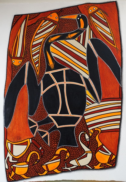 Interprétation d'Art Aborigène - Acrylique, sable sur Arches 650grs - 50x70.